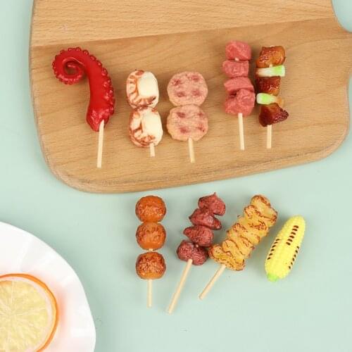 3PCS Creative New Dollhouse Simulation Barbecue Skewers Maize Squid Food Accessories Model Kids Toys