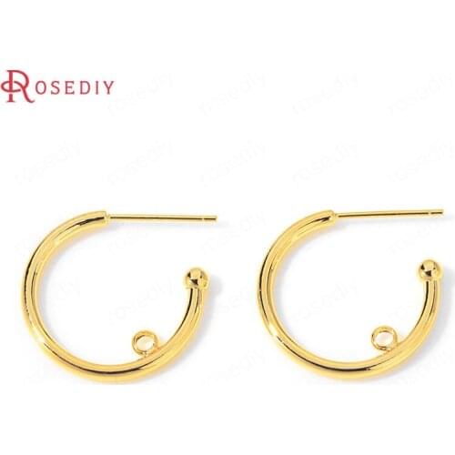 35886)6PCS 19x21MM 24K Gold Color Brass Earrings Loop Stud Earrings High Quality Diy Jewelry Findings Accessories