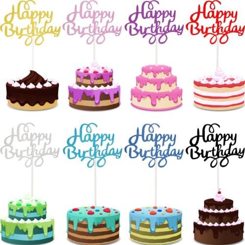 48 Pcs Birthday Cake Toppers Happy Birthday Cake Topper Picks Glitter Cake Topper Decoration for Birthday Party Cake Supplies