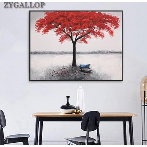 Canvas Print Abstract Tree Oil Painting Red and Yellow Tree Landscape Poster Cuadros Unique Decorative Pictures for Living Room