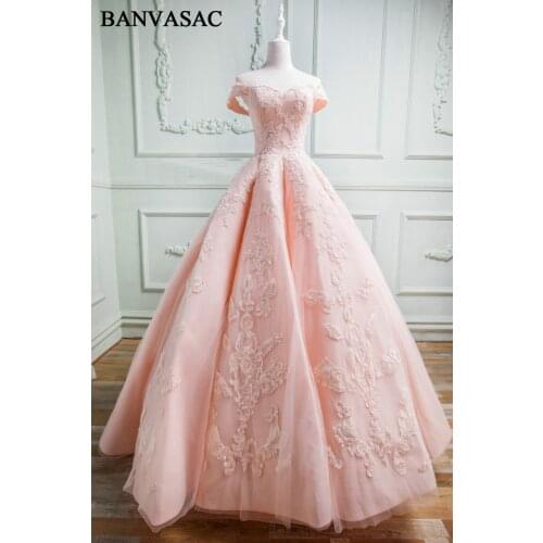 BANVASAC 2018 Boat Neck Real Photos Ball Gown Wedding Dresses Vintage Lace Appliques Short Cap Sleeve Plus Size Bridal Gowns