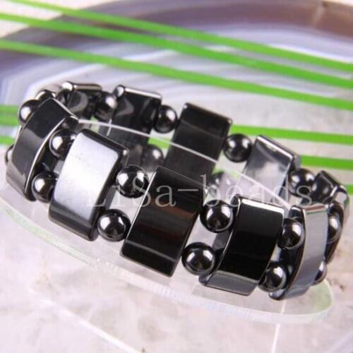 Free Shipping Fashion Jewelry Stretch Black Magnetic Hematite Healing Bracelet 7" 1Pcs H395