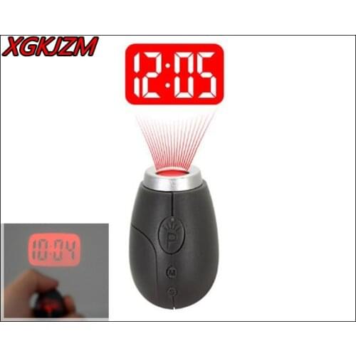 Hot sale!New Fashion Mini Projection Clock Lamp Keyrings Red Light Keychains best Gift XGKJZM