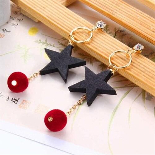 Hot Log Pentagon retro tasseled black Earrings lovely girl Heart Velvet ball long earrings for female