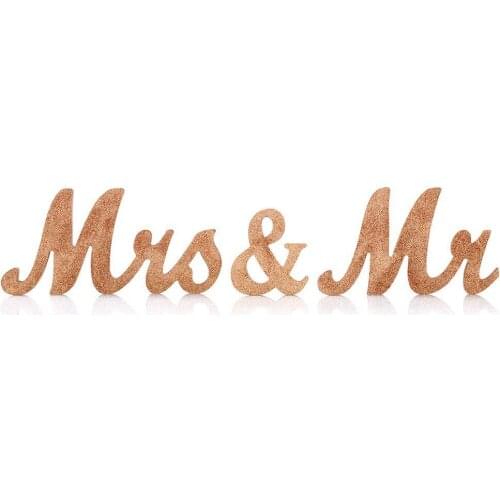 Wooden Marriage Decor Mr & Mrs Wedding Party Decorations Golden Letters Wedding Sign