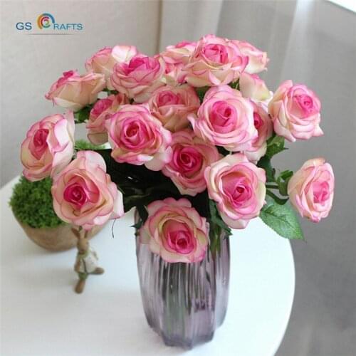 GSCRAFTS 5pcs/lot 43cm Artificial Flowers Silk flower European Fall Vivid rose Fake Leaf Wedding Home Party Decoration