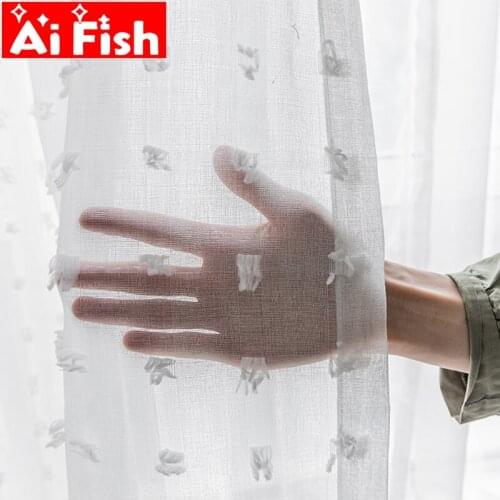 Korean Delicate Stereoscopic Green Spot Sheer Curtain For Sliding Glass Door White Tulle For Bedroom Window Treatments Drapes#5