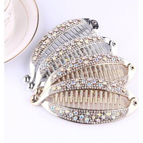 Crystal Rhinestone Fish Shape Hair Claw Clips Hair Jewelry Banana Barrettes Hairpins Hair Accessories For Women Girls