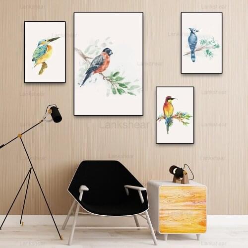 Laeacco Simplicity Abstract Painting Canvas Posters Colourful Magpie Birds Printing Wall Pictures Modern Home Living Room Decor