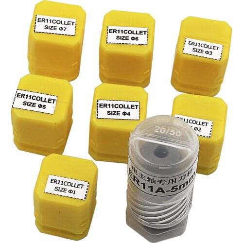 Hot 7pcs High Carbon Steel ER11 Spring Collet 1mm 2mm 3mm 4mm 5mm 6mm 7mm with 5mm ER11A Extension Rod Motor Shaft Holder