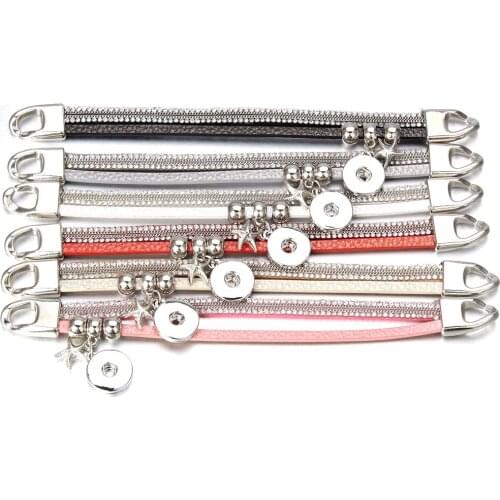 New Snap Jewelry Leather Snap Bracelet Rhinestone Multilayer Leather 18mm Snap Button Bracelet for Women Men Couple Bracelets