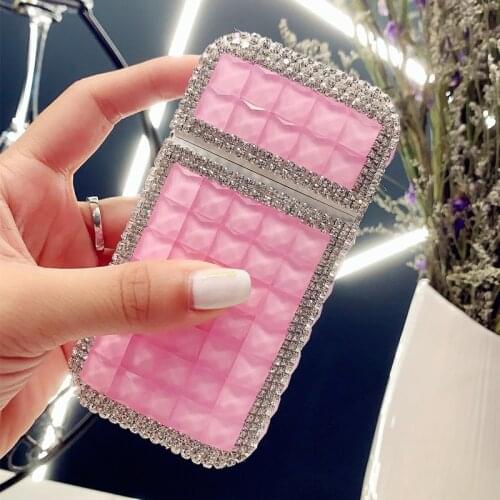 Fashion Handmade Rhinestone USB Charging Lighter Slender Automatic Open Lid Cigarette Case Lengthened Ladies Cigarette Case
