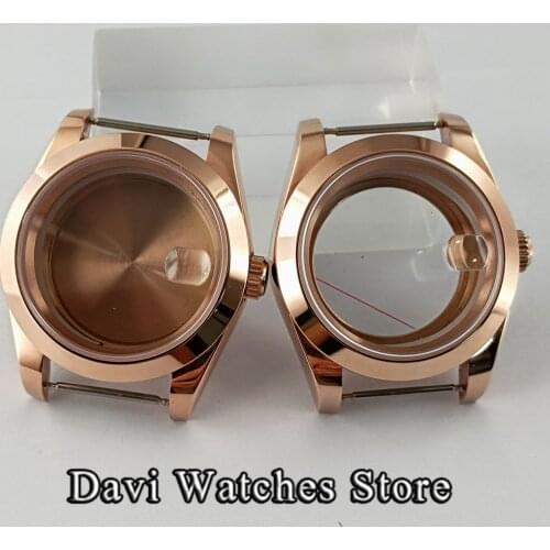 High Quality 40mm Full Rose Gold Polished Sterile Watch Case For Men Sapphire Glass Magnifier Fit NH35 NH36 Automatic Movement