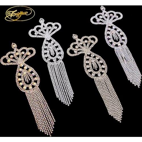 24.5*9cm With Take Shape Gold Silver Color Zricon Alloy DIY Fashion Clothing Sewing Applique Rhinestone Crafts