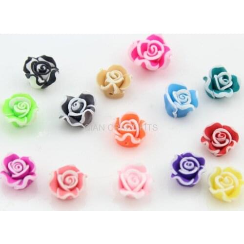 Set of 100pcs Mixed Clay Flower Beads Rose Flower Beads Cabochons 12mm DIY Pendant cell phone decor-RT0024