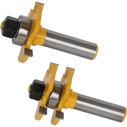 2Pcs Tongue & Groove Router Bit Set 1/2" Shank T-Shape 3 Teeth Tenon Wood Cutter Smooth Cutting Woodworking Furniture Industry