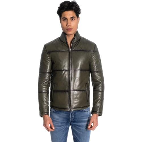 Genuine Soft Lambskin Leather Jacket Handmade Man Brown Biker Motorcycle Style Down Coat Puffer Bomber Real Fur Coat