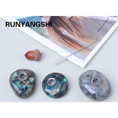 Natural Crystal Healing Stone Irregular Labradorite Crystal Pipe Moonstone Smoking tube Gift for men