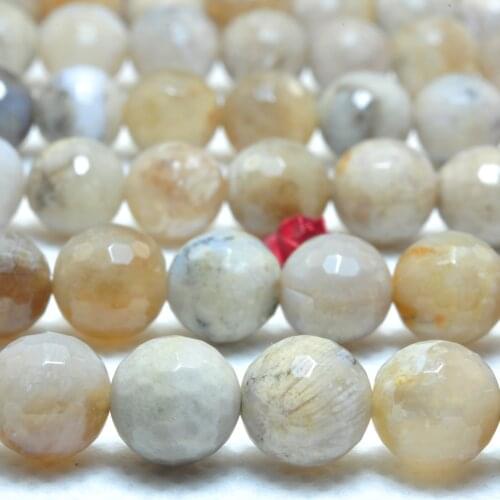 Natural Ocean Fossil Coral Agate Faceted Round Loose Beads Wholesale Gemstone Semi Precious Stone Bracelet Jewelry Making 15"