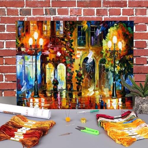 Night Doors Printed 11CT Cross Stitch DIY Embroidery Patterns DMC Threads Handmade Painting Handicraft Craft Room Wholesale