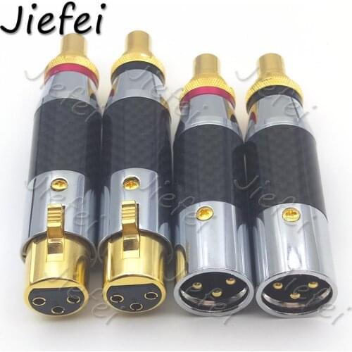 New 2/4PCS Copper Carbon Fiber Rhodium Plating Audio Adaptor RCA Female to XLR 3Pin Male/Female Audio Adapter Connector