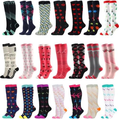 2021 New Cycling Garter Pattern Compression Stockings Natural Walking Marathon Mens Outdoor Sports Gifts Sports Socks Diabetes