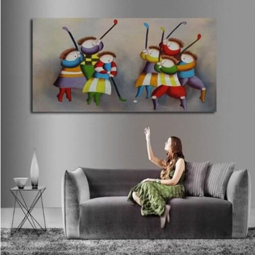 New Handpainted Oil Paintings Art Pictures Free shipping High Quality HockeyBall Game Wall Stickers On Canvas for Home Decor
