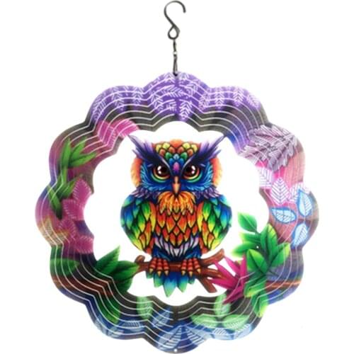 Painted Craft Metal Owl Wind Chimes Outdoor Garden Decoration 3D Hanging Sculptures Home Wall Hanging Decor Wind Spinner