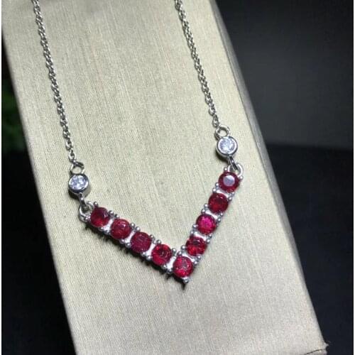 Natural red ruby gem necklace natural gemstone Elegant V triangle pendant necklace S925 silver women girl party gift jewelery