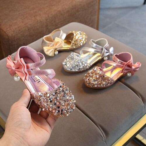 New arrival Summer rhinestone Sandals girl sequins princess shoes children dance shoes Fashion Bow tie Baby Shoe size P130