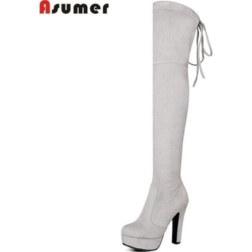 Asumer Spuer heels shoes over the knee boots fashion elegant party shoes autumn winter boots platform flock thigh high boots