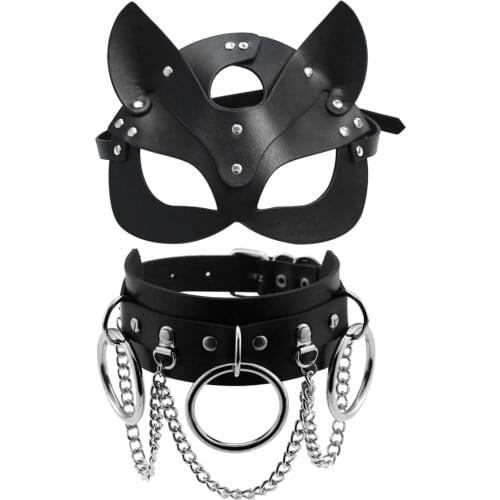 Sexy Leather Mask Women Bdsm Collar Fetish Erotic Masquerade Halloween Carnival Cosplay lovely Bunny Masks Adult Party Mask