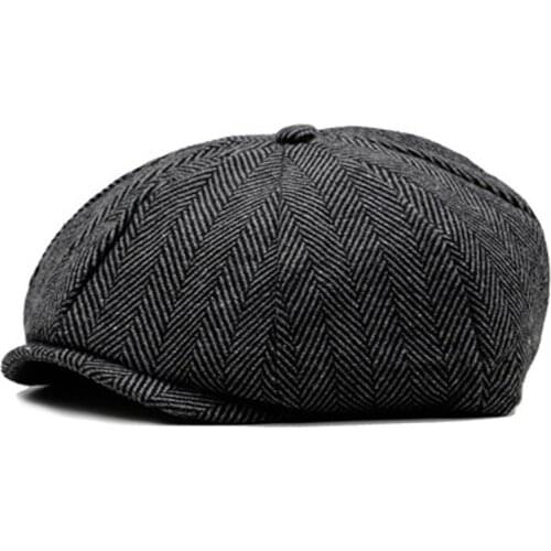 Hat Dome Striped Woolen Octagonal Hat Casual Fit For Beret Big Head Cap Newsboy Hat Outdoor Warm Male And Female Painter Hat