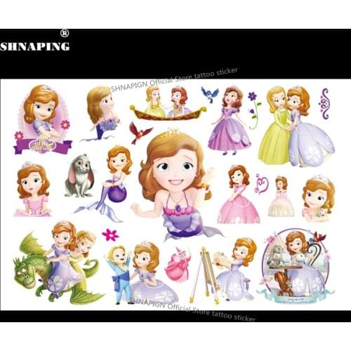 SHNAPIGN Sophia Children Cartoon Temporary Tattoos Sticker Fashion Summer Style Elsa Waterproof Girls Kids Boys Hot