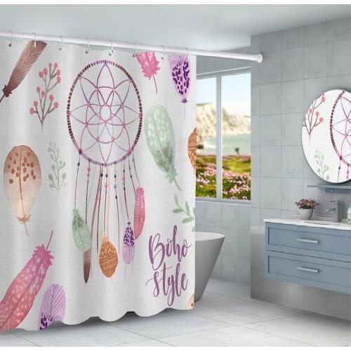 Modern Nordic style, simple, painted, feather pattern, shower curtain, waterproof, bathroom layout, home decoration