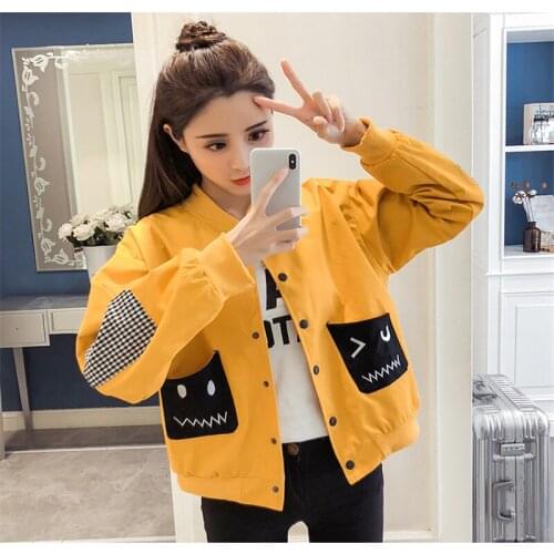 SpringSpring Women Jacket Loose Plus Size Button Japan Streetwear Coats female student baseball uniform jackets Warm girl Coat