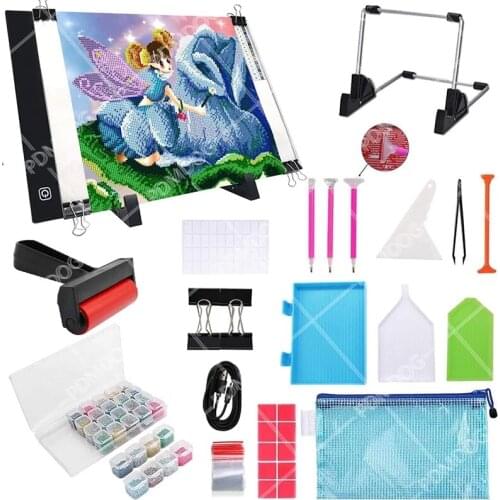 ARMYQZ A4 Size Three Level Dimmable Led Light Pad,Pen, Plastic Tray, Roller, for Diamond Painting Embroidery Tools Accessories