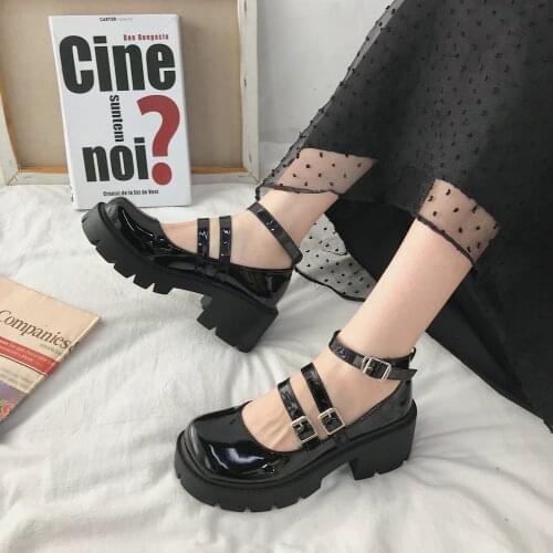 Lolita Shoes Platform Mary Janes Punk Shoes Women Cosplay Jk High Heels Black Pumps Female PU Leather Loafers Non Slip Footwear
