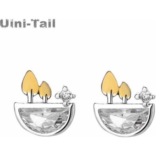 Uini-Tail hot sale new product 925 sterling silver cute little golden leaves potted micro ear studs fashion trend hypoallergenic