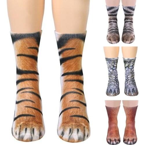 Unisex Adult Child 3D Print Animal Paw Socks Creative Funny Cat Dog Dinosaur Tiger Paw Socks for Boys Girls Casual