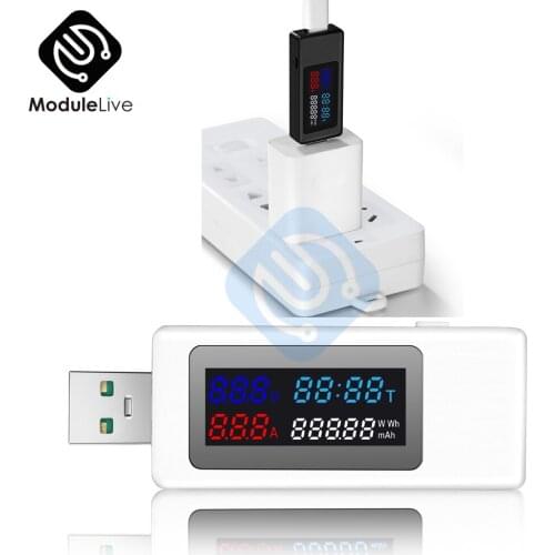 New DC 4V-30V USB Current Voltage Timing Power Capacity Electric Quantity Tester LCD Display 0-6.5A Voltmeter Ammeter Indicator