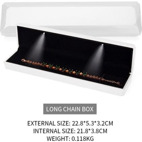 White Female Long Chain Jewelry Display Packaging Box With Led For Earring Wedding Ring Necklace Bracelet Showcase Lover Gifts