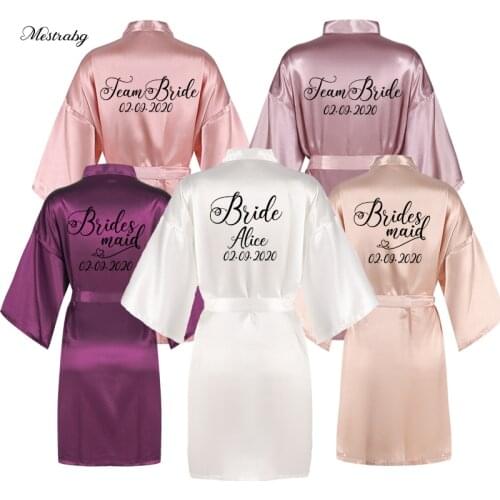 Sexy satin Women robes Personalized date name custom logo Kimono Robes Bride Bridesmaids Girls Nightgown Wedding Preparewear