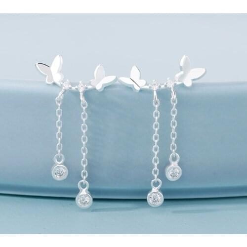 925 Sterling Silver Butterfly Chain Tassel Earrings Danity Drop Earrings For Women Party Jewelry S-E976