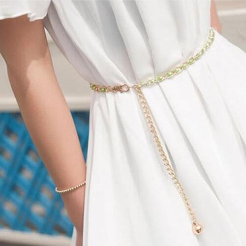 Womens Cinch Belt for Dresses Pearl Waist Chain Lady Rhinestone Inlaid Dress Decorative Belts