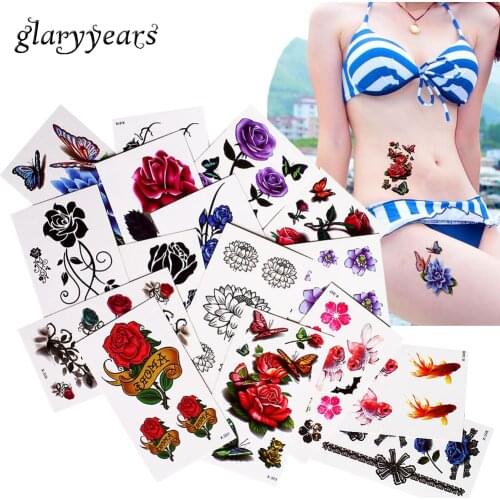 1 Sheet Beauty Small Flower Butterfly Tattoo Sticker Temporary Body Leg Arm Arse Art Decal Stocking Lace Tattoo for Beauty Women