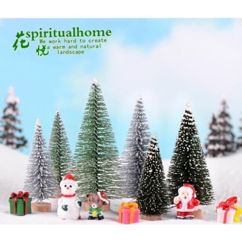 1PC Artificial Christmas Tree Figurine Sisal Silk Cedar Pine Tree Mini Miniature Micro Landscape New Year Fairy Garden Decor
