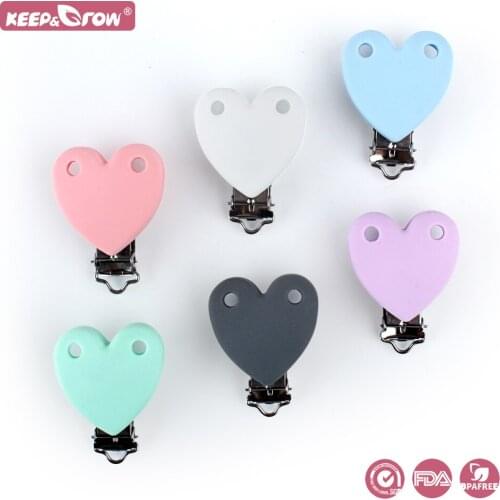 Keep&Grow Wholesale 10Pcs Heart Silicone Clips Baby Nurse Nipple Chain Accessories Newborn Personalized Pacifier Clip Present
