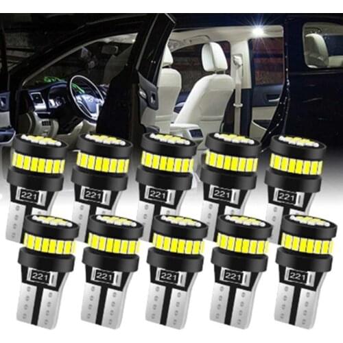 10Pcs W5W T10 LED Canbus 194 168 Light Bulbs 3014 24 SMD Wedge Light Side Bulb Car Interior Reading Lamp Parking Lights 12V