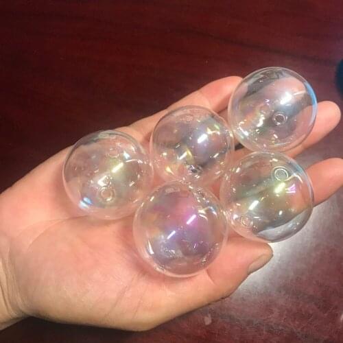 50pcs 40mm Rianbow Glass Globes orb Round Ball With Double Hole Wish Bottle Pendant Necklace Perfume Accessories Findings Craft